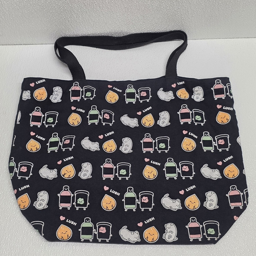 LUSH Employee Exclusive Merch Black Shopping Tote Bag Lush Characters Heart